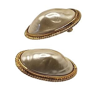 Vintage Statement Faux Blister Pearls Clip Earrings NOS 1980s